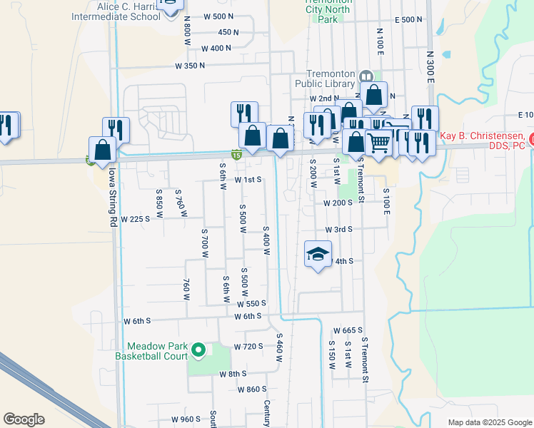 map of restaurants, bars, coffee shops, grocery stores, and more near 335 South 400 West in Tremonton