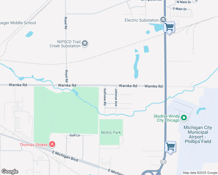 map of restaurants, bars, coffee shops, grocery stores, and more near 2021 Warnke Road in Michigan City