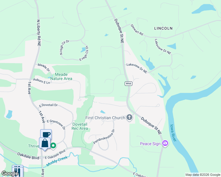 map of restaurants, bars, coffee shops, grocery stores, and more near 685 Breconshire Lane in Coralville