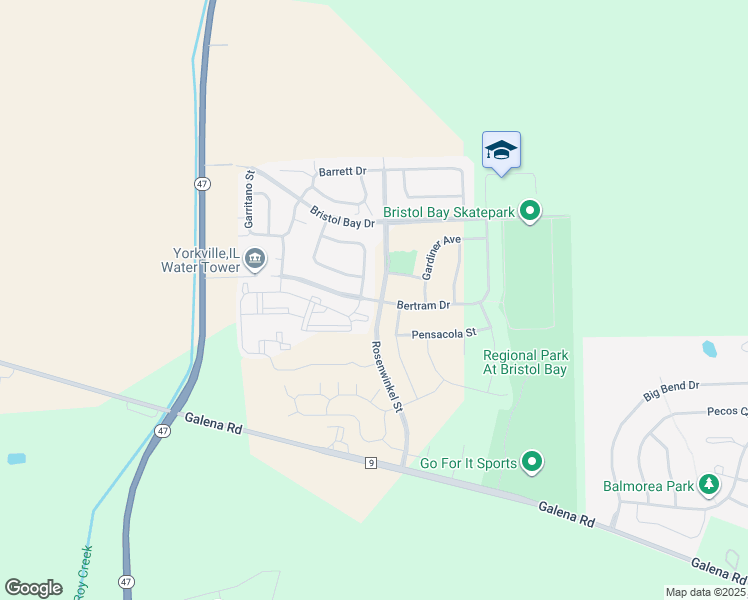 map of restaurants, bars, coffee shops, grocery stores, and more near 245 Bertram Drive in Yorkville