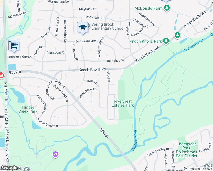 map of restaurants, bars, coffee shops, grocery stores, and more near 11S024 West Street in Naperville