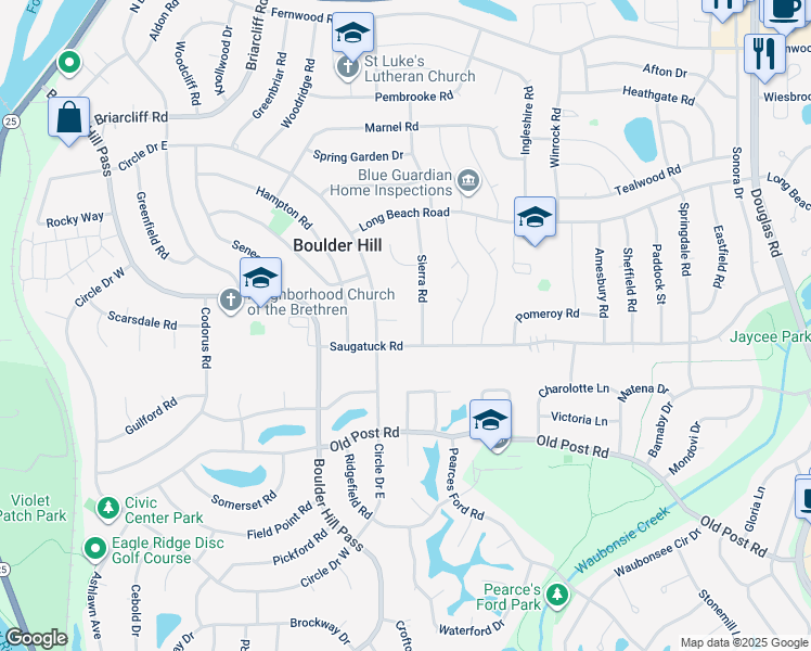 map of restaurants, bars, coffee shops, grocery stores, and more near 9 Crestwood Court in Montgomery