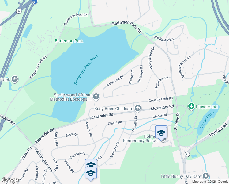 map of restaurants, bars, coffee shops, grocery stores, and more near 230 Belridge Road in New Britain