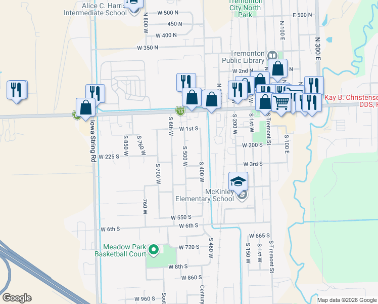 map of restaurants, bars, coffee shops, grocery stores, and more near 195 South 500 West in Tremonton