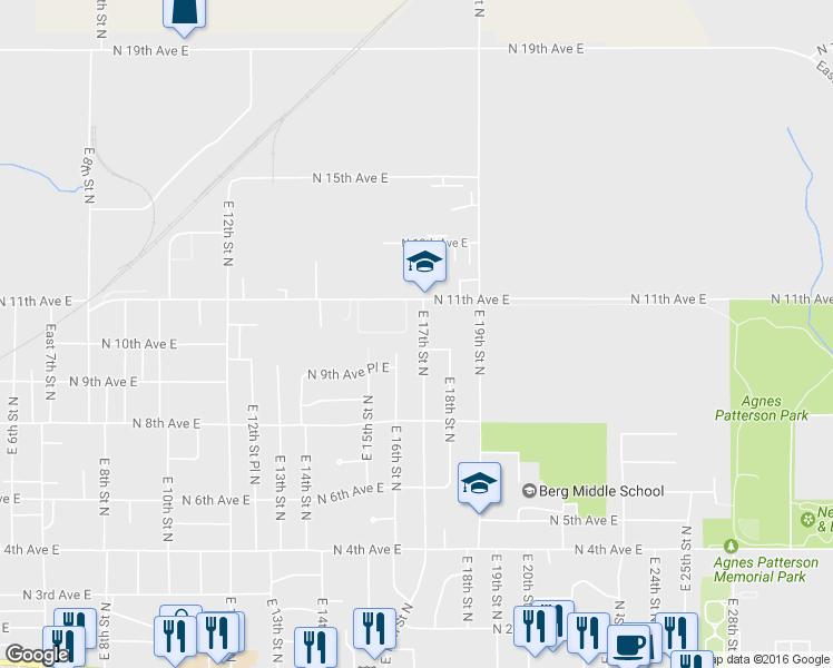 map of restaurants, bars, coffee shops, grocery stores, and more near 1013 East 17th Street North in Newton