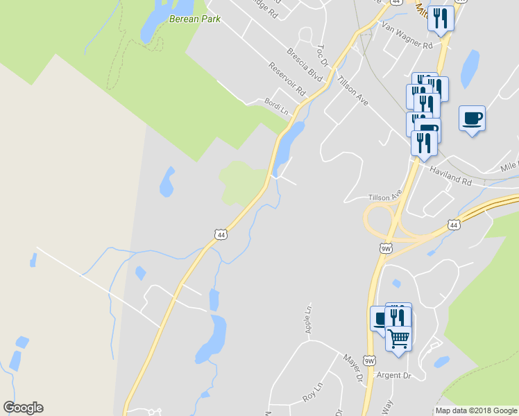 map of restaurants, bars, coffee shops, grocery stores, and more near 192 Vineyard Avenue in Highland