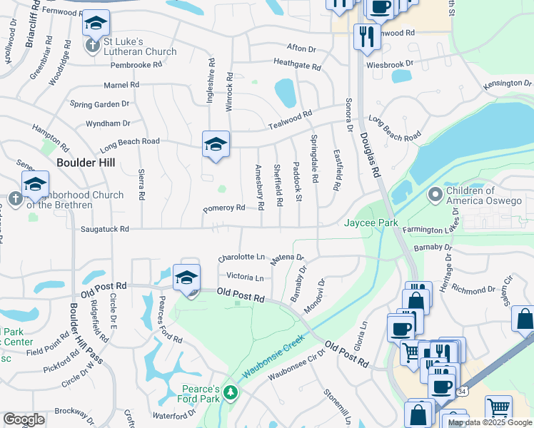 map of restaurants, bars, coffee shops, grocery stores, and more near 81 Amesbury Road in Montgomery