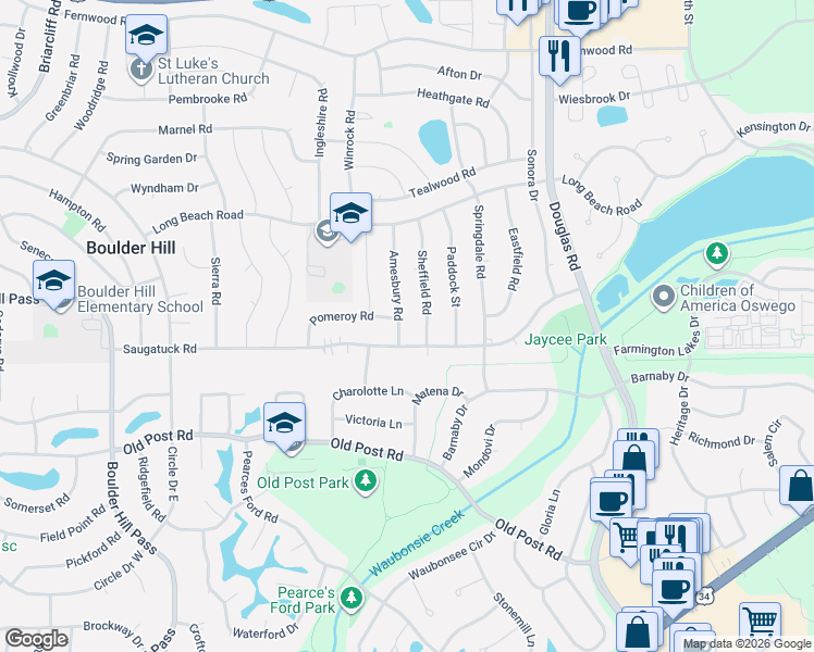 map of restaurants, bars, coffee shops, grocery stores, and more near 81 Amesbury Road in Montgomery