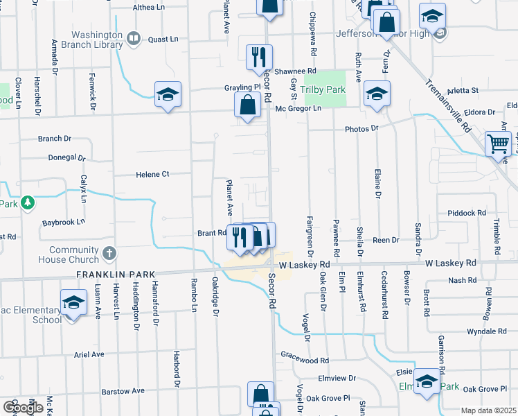 map of restaurants, bars, coffee shops, grocery stores, and more near 5123 Secor Road in Toledo
