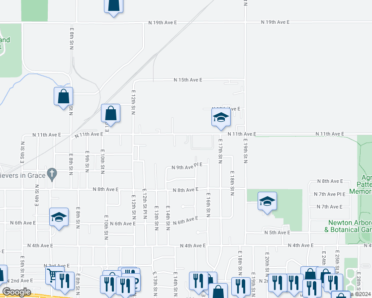map of restaurants, bars, coffee shops, grocery stores, and more near 1425 North 11th Avenue East in Newton