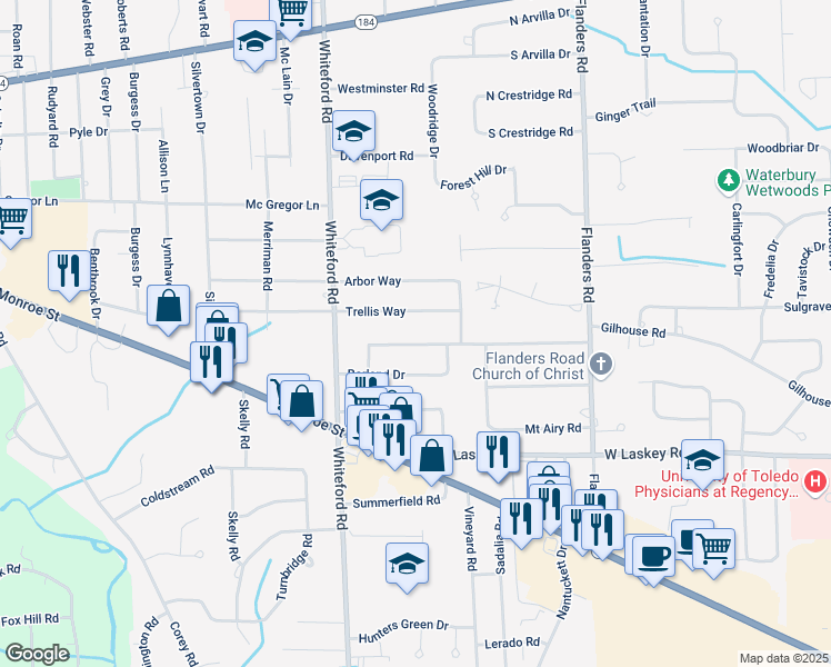 map of restaurants, bars, coffee shops, grocery stores, and more near 4950 Maryhill Road in Sylvania