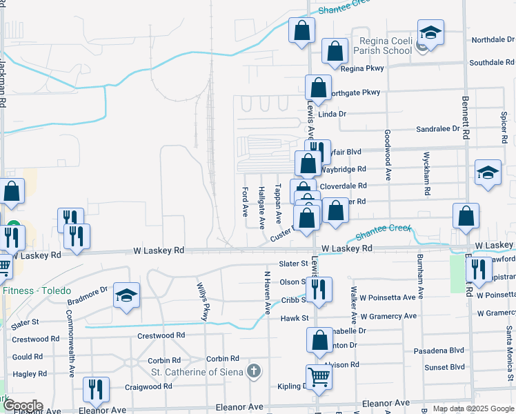 map of restaurants, bars, coffee shops, grocery stores, and more near 5069 Hallgate Avenue in Toledo