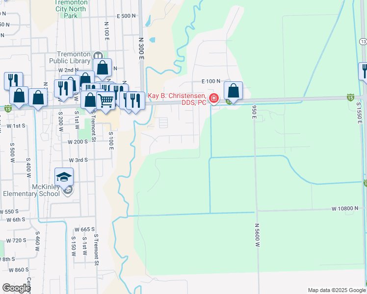 map of restaurants, bars, coffee shops, grocery stores, and more near 198 Hazel Place in Tremonton