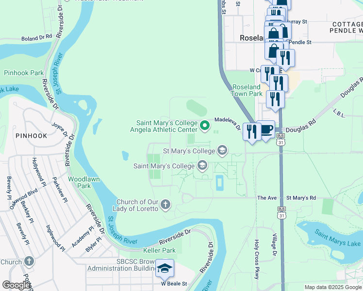 map of restaurants, bars, coffee shops, grocery stores, and more near 20241 McCandless Drive in Notre Dame