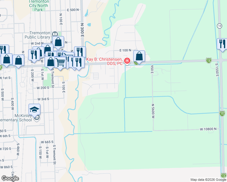 map of restaurants, bars, coffee shops, grocery stores, and more near 198 Hazel Place in Tremonton
