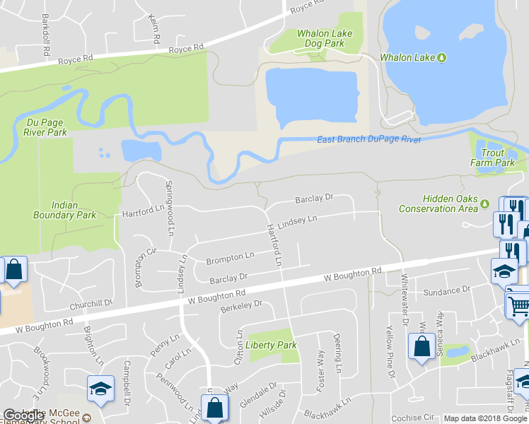 map of restaurants, bars, coffee shops, grocery stores, and more near 763 Hartford Lane in Bolingbrook