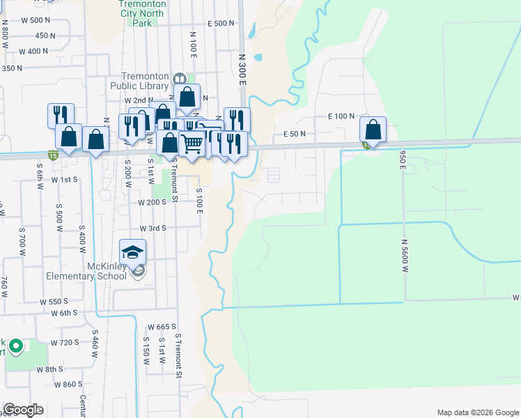 map of restaurants, bars, coffee shops, grocery stores, and more near 444 Amber Avenue in Tremonton