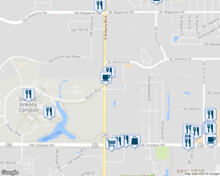map of restaurants, bars, coffee shops, grocery stores, and more near 2119 South Ankeny Boulevard in Ankeny