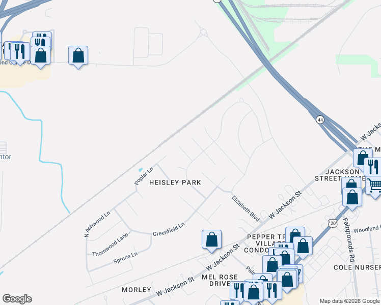map of restaurants, bars, coffee shops, grocery stores, and more near 534 Deerwood Court in Painesville