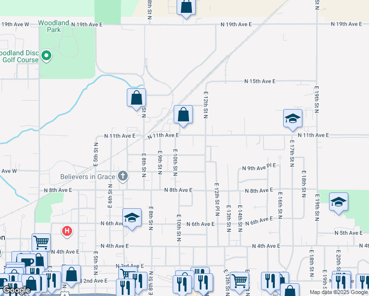 map of restaurants, bars, coffee shops, grocery stores, and more near 1020 North 10th Avenue East in Newton