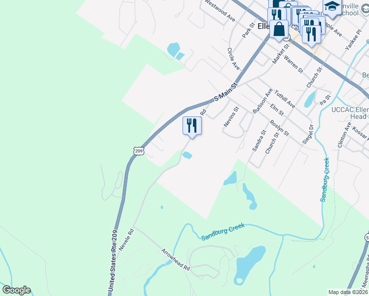map of restaurants, bars, coffee shops, grocery stores, and more near 98 Country Club Rd in Ellenville