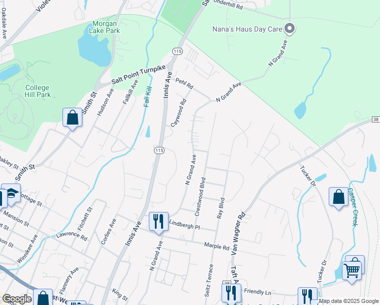 map of restaurants, bars, coffee shops, grocery stores, and more near 165 North Grand Avenue in Arlington