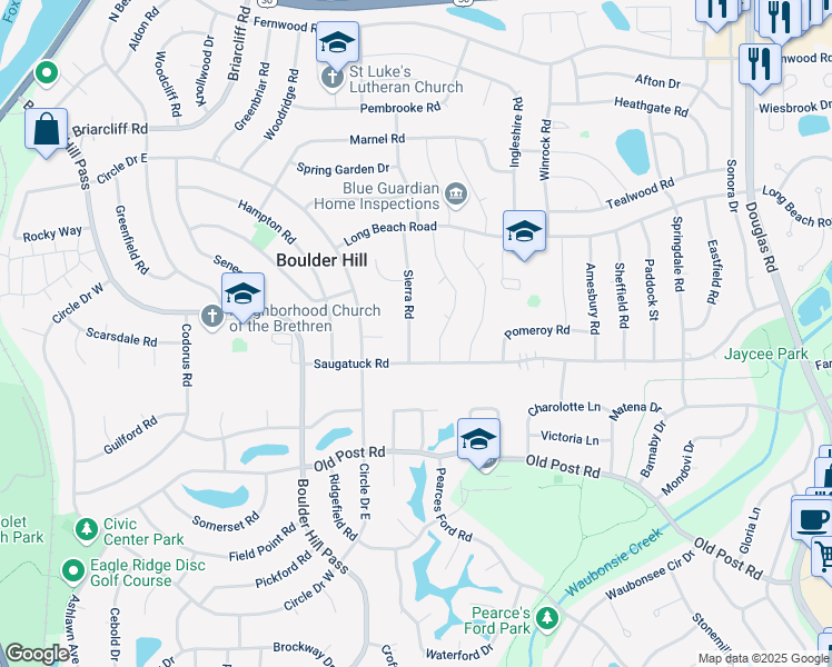 map of restaurants, bars, coffee shops, grocery stores, and more near 75 Sierra Road in Montgomery