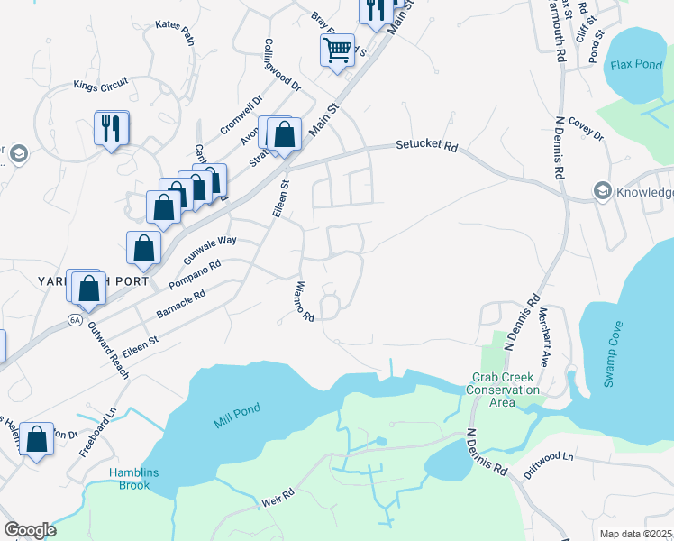 map of restaurants, bars, coffee shops, grocery stores, and more near 123 Wianno Road in Yarmouth