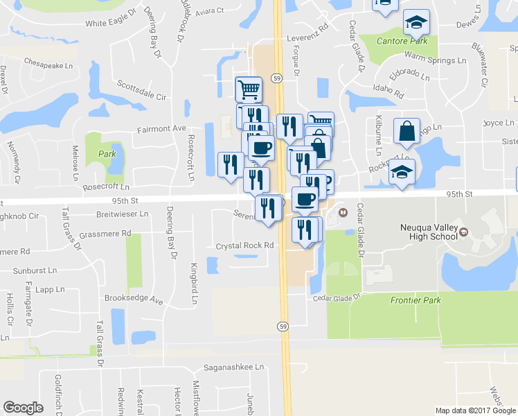map of restaurants, bars, coffee shops, grocery stores, and more near 3012 Reflection Drive in Naperville