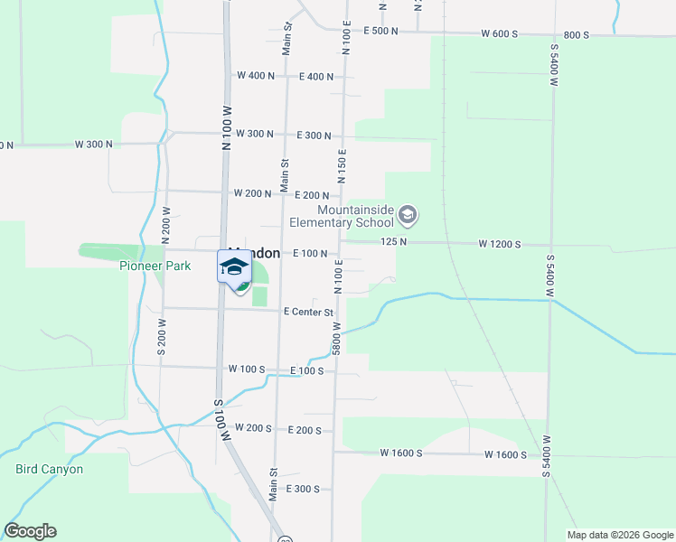 map of restaurants, bars, coffee shops, grocery stores, and more near 72 North 100 East in Mendon