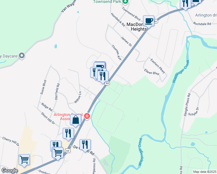 map of restaurants, bars, coffee shops, grocery stores, and more near 932 Dutchess Turnpike in Poughkeepsie