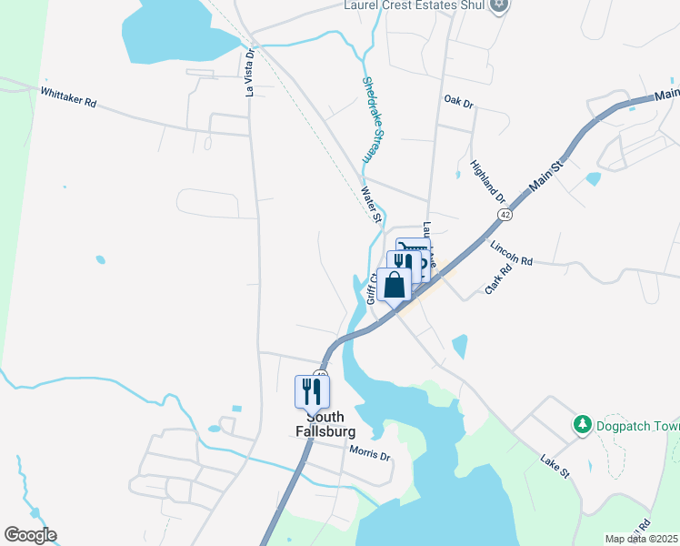 map of restaurants, bars, coffee shops, grocery stores, and more near 33 Edgewood Place in South Fallsburg