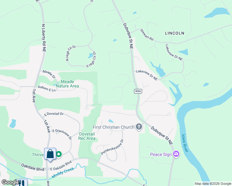 map of restaurants, bars, coffee shops, grocery stores, and more near 685 Breconshire Lane in Coralville