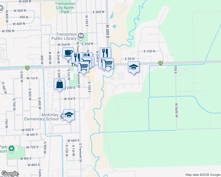 map of restaurants, bars, coffee shops, grocery stores, and more near 444 Amber Avenue in Tremonton