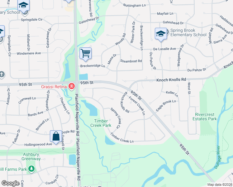 map of restaurants, bars, coffee shops, grocery stores, and more near 707 Knoch Knolls Road in Naperville