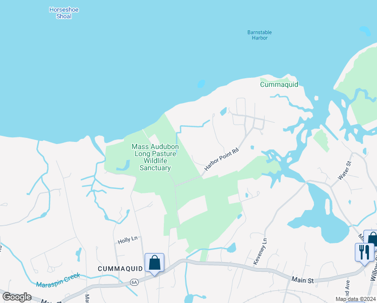 map of restaurants, bars, coffee shops, grocery stores, and more near 90 Harbor Point Road in Barnstable