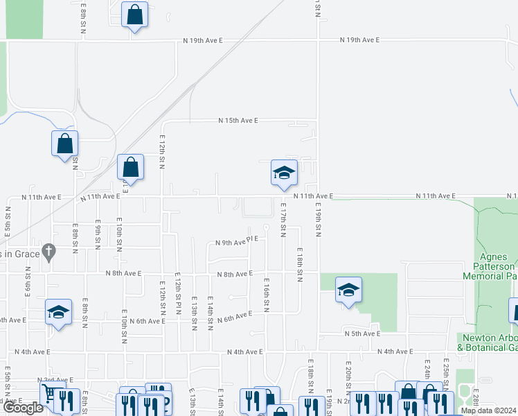 map of restaurants, bars, coffee shops, grocery stores, and more near 1453 North 11th Avenue East in Newton