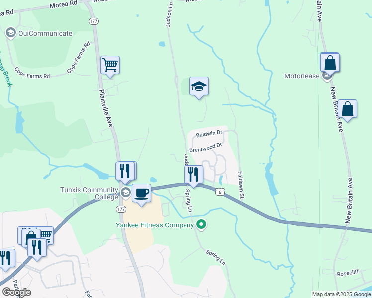 map of restaurants, bars, coffee shops, grocery stores, and more near 50 Judson Lane in Farmington