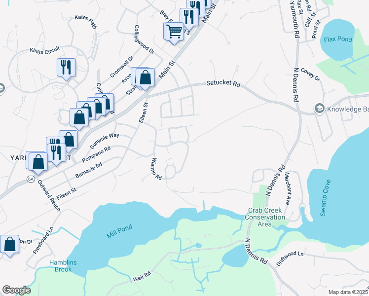 map of restaurants, bars, coffee shops, grocery stores, and more near 123 Wianno Road in Yarmouth