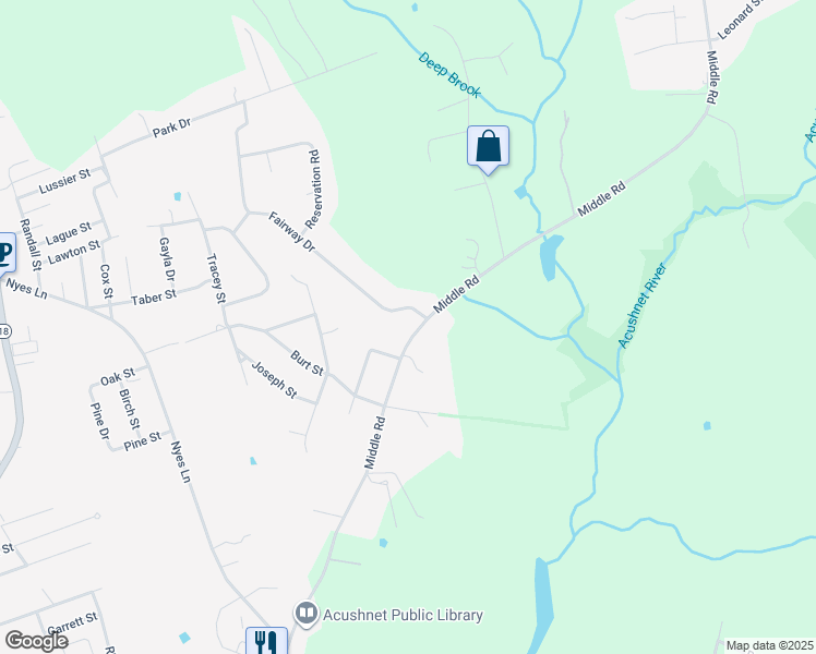 map of restaurants, bars, coffee shops, grocery stores, and more near 399 Middle Road in Acushnet