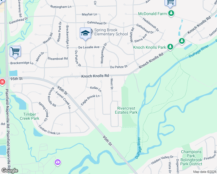 map of restaurants, bars, coffee shops, grocery stores, and more near 11S024 West Street in Naperville