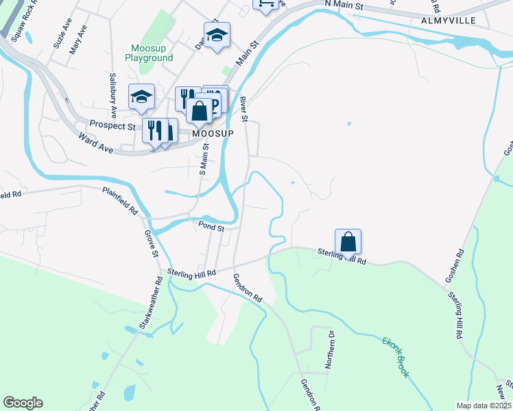 map of restaurants, bars, coffee shops, grocery stores, and more near 127 River Street in Plainfield