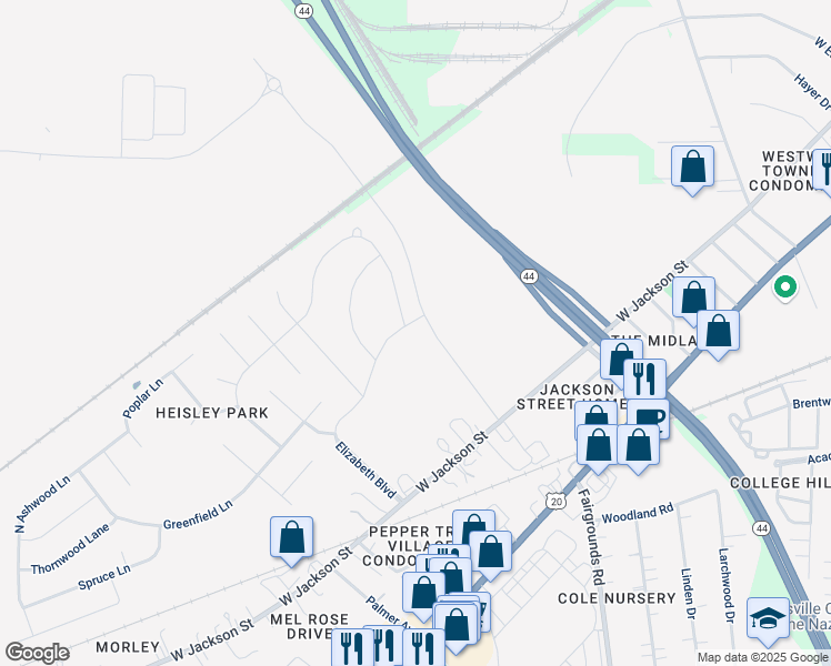 map of restaurants, bars, coffee shops, grocery stores, and more near 1278 West Jackson Street in Painesville