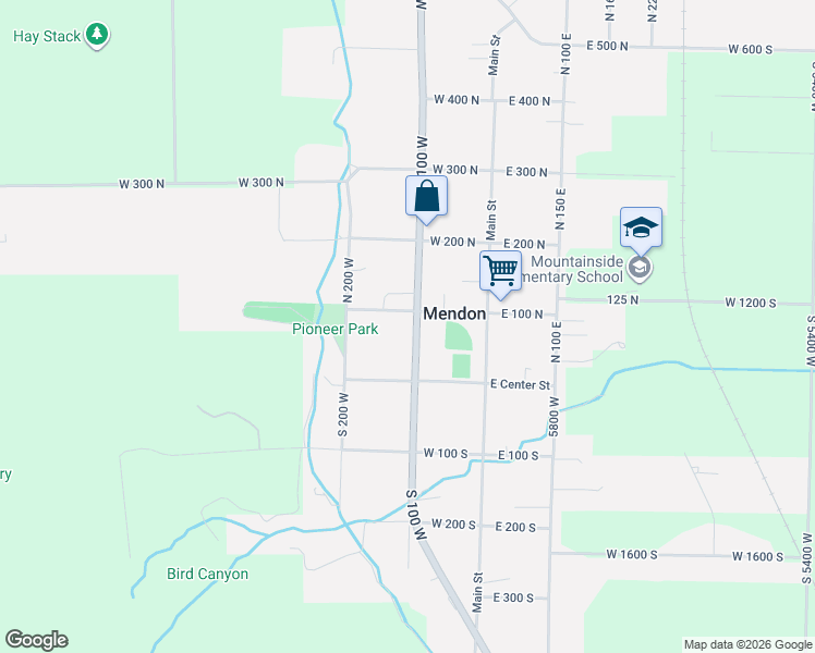map of restaurants, bars, coffee shops, grocery stores, and more near 85 North 100 West in Mendon