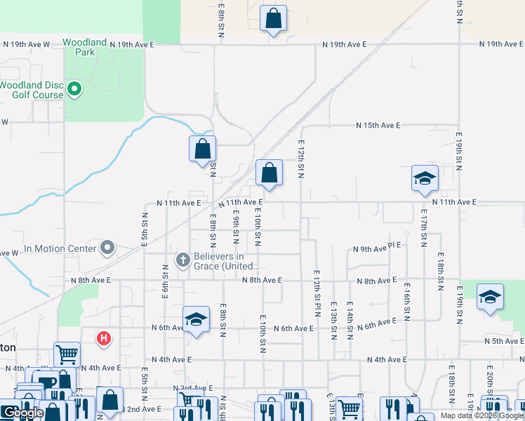 map of restaurants, bars, coffee shops, grocery stores, and more near 1020 North 10th Avenue East in Newton