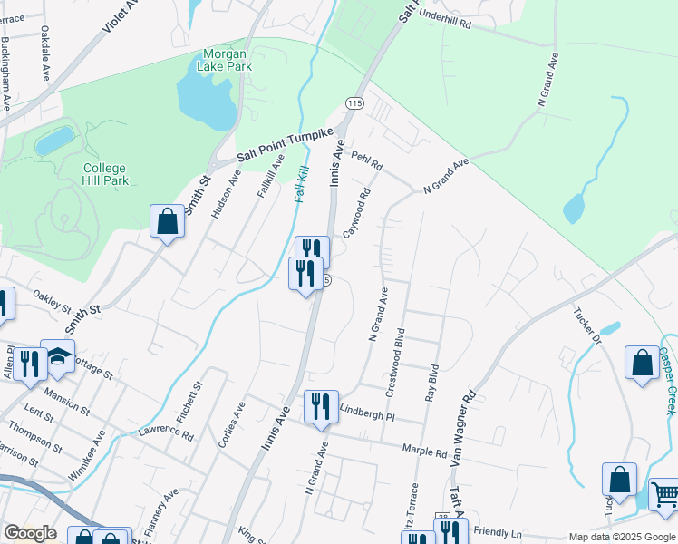 map of restaurants, bars, coffee shops, grocery stores, and more near 158 Jackman Drive in Poughkeepsie