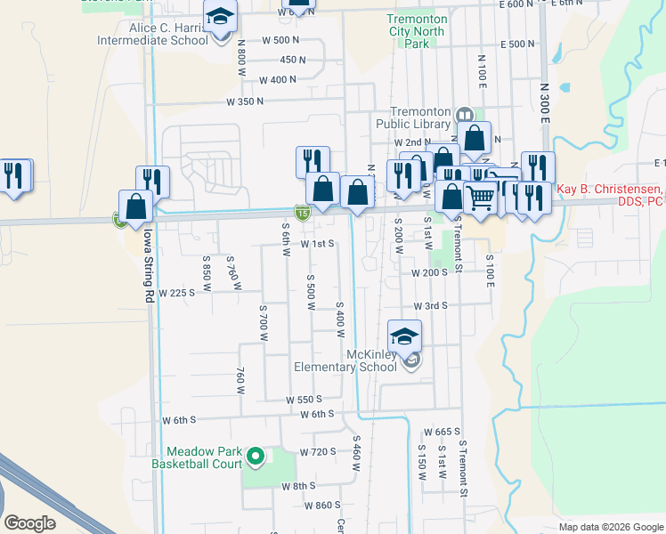 map of restaurants, bars, coffee shops, grocery stores, and more near 209 West 400 North in Tremonton