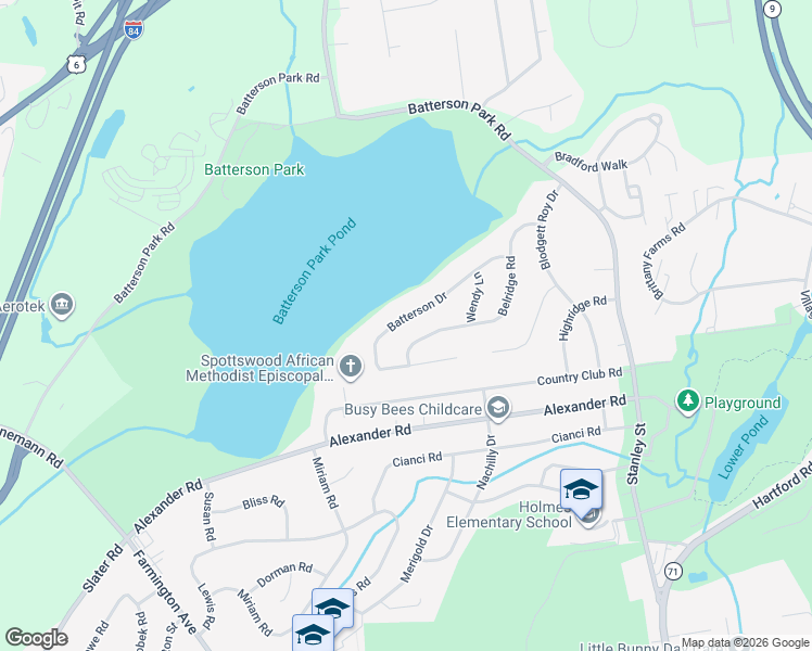 map of restaurants, bars, coffee shops, grocery stores, and more near 230 Belridge Road in New Britain
