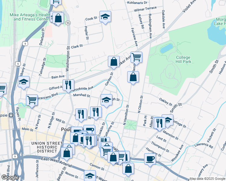 map of restaurants, bars, coffee shops, grocery stores, and more near 11 Zimmer Avenue in Poughkeepsie