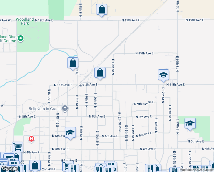 map of restaurants, bars, coffee shops, grocery stores, and more near 1111 North 11th Avenue East in Newton